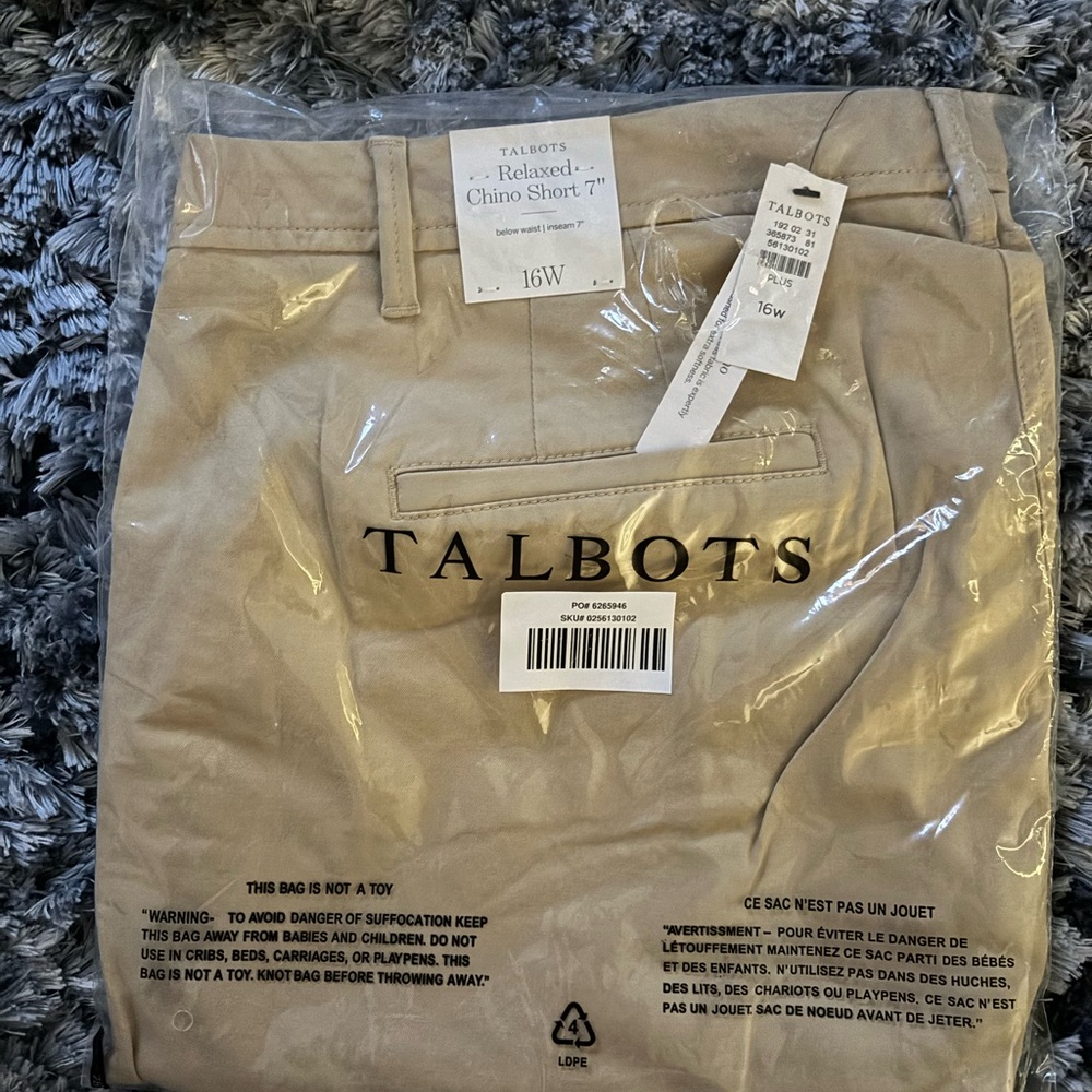 Talbots Relaxed Chino Short 7” Dark Khaki 16W New with Tags